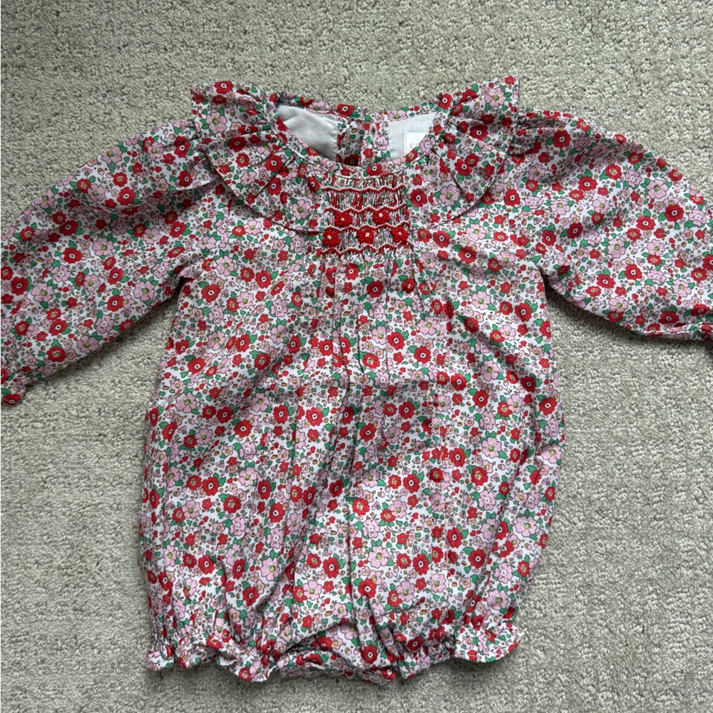 Cecil & Lou Baby Bubble  Red Floral Long-Sleeve Smocked